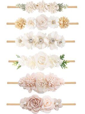 6pcs Baby Flower Headbands for Newborns & Toddlers - Elastic Hair Bows